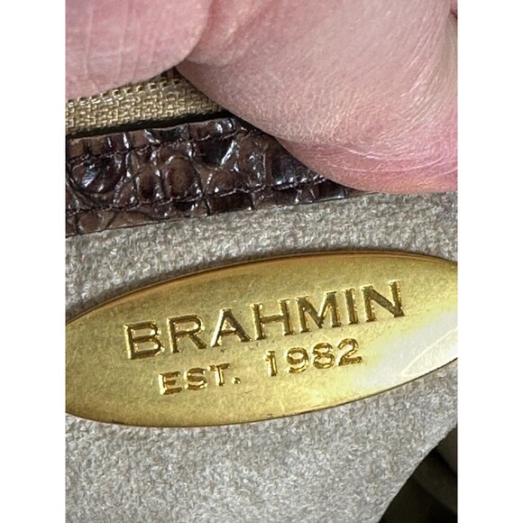 Brahmin Jacqueline Satchel Pecan Croc Embossed Leather Handbag Suede Lined - Picture 6 of 10